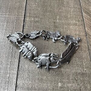 Noah’s Ark Animal Bracelet 8in Elephant Turtle Pewter Toggle